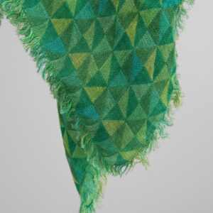 Green geometric pattern linen scarf, multiple green shades