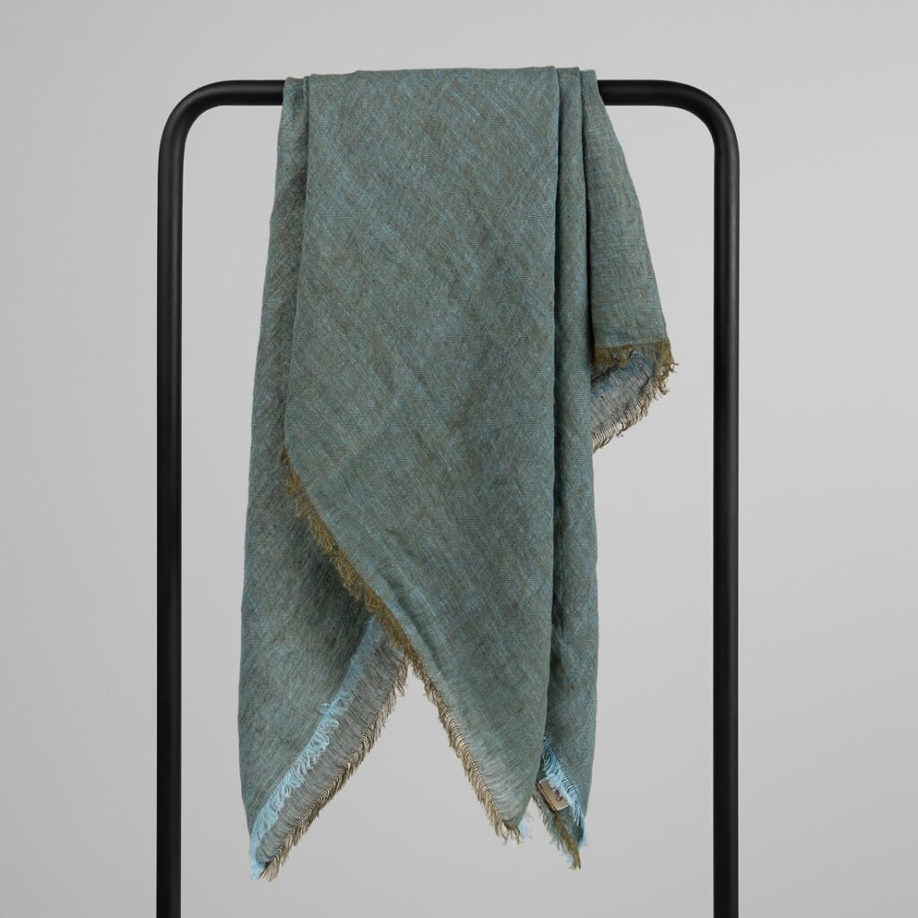 Green blue linen scarf