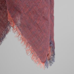 Violet red linen scarf, with fringe