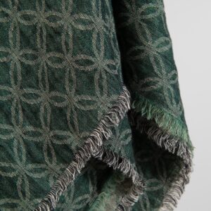 Green black linen scarf, geometric pattern