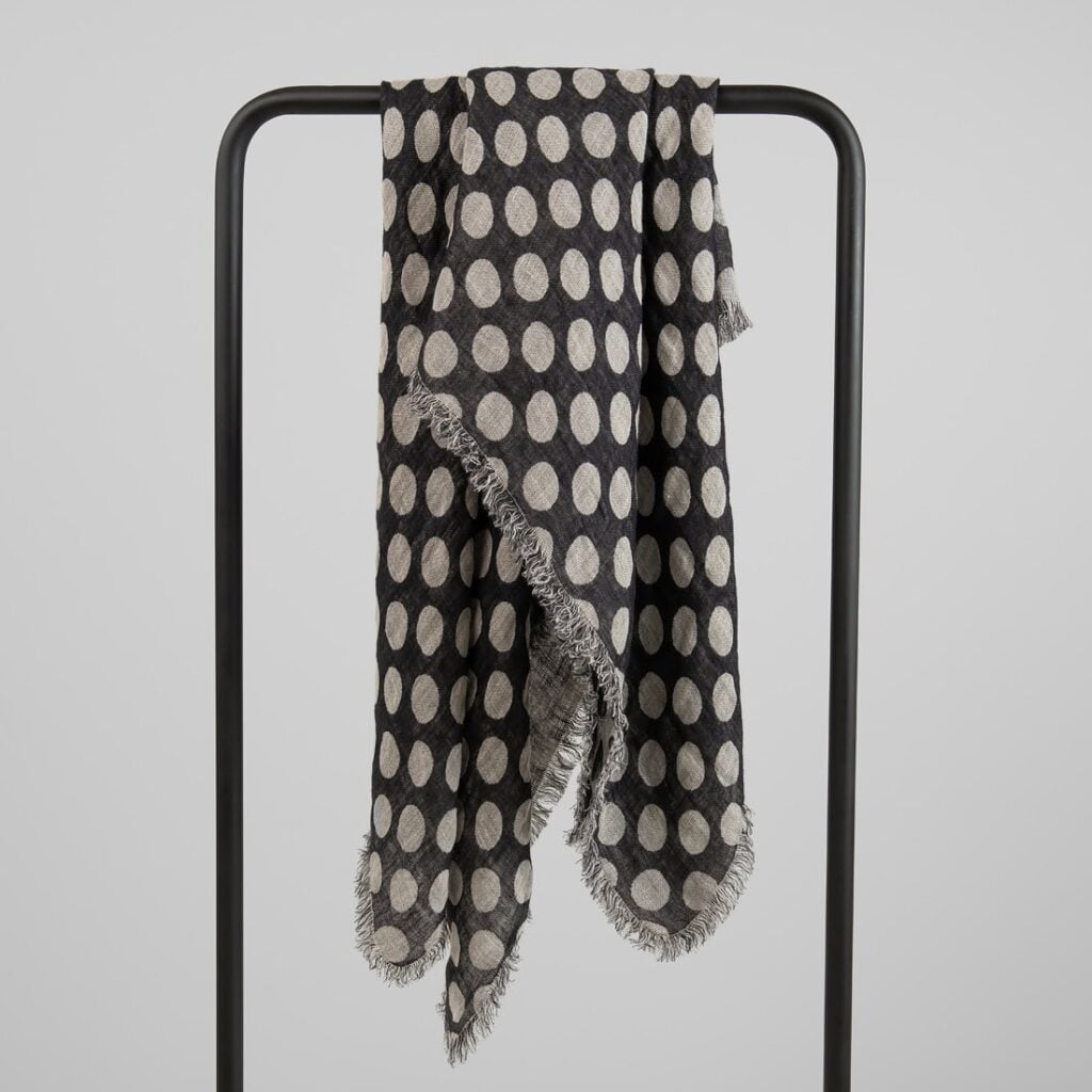 Natural and black linen scarf