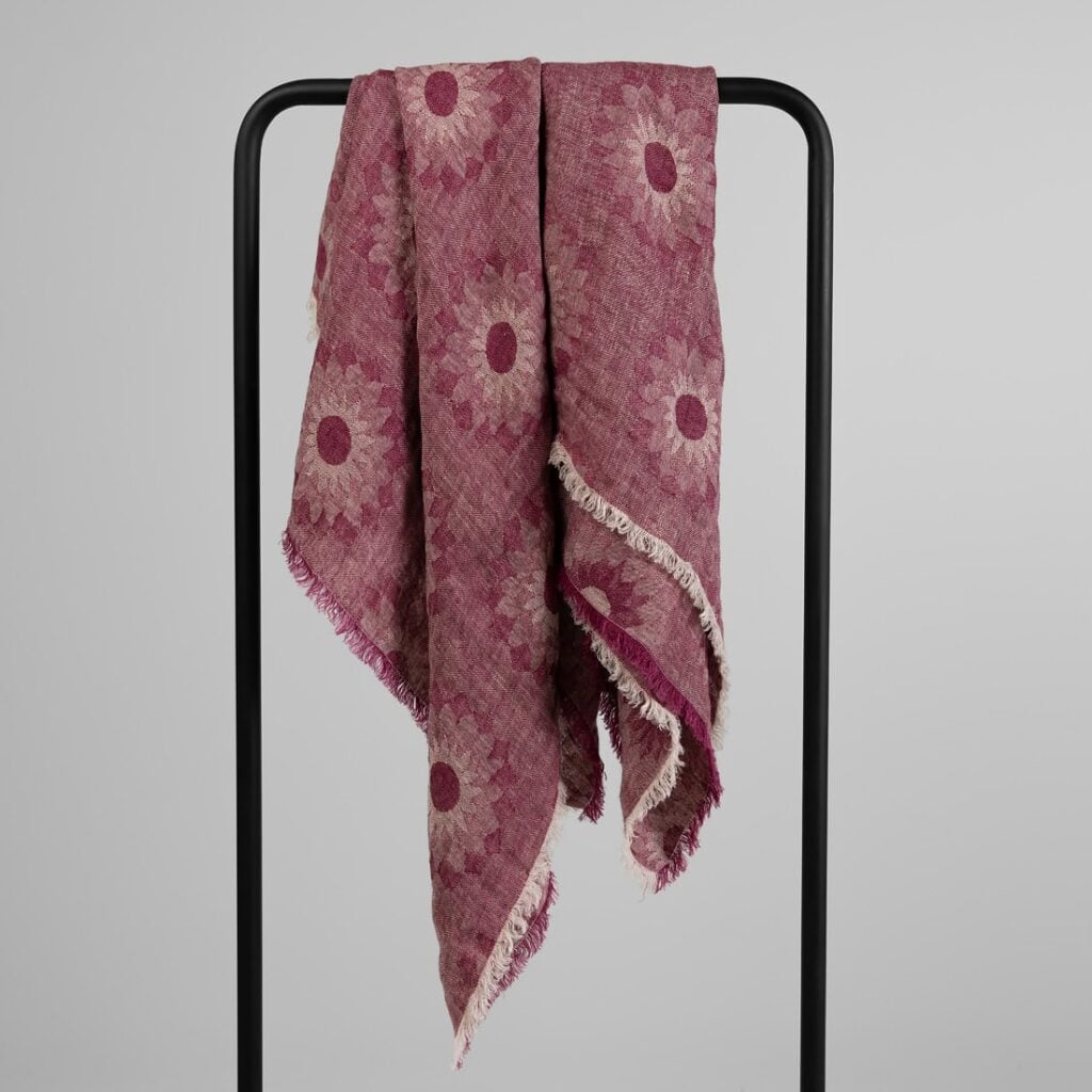 Floral red linen scarf