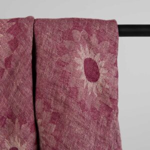 Floral red linen scarf, 100% linen