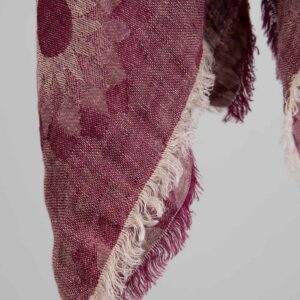 Floral red linen scarf, sunflower pattern