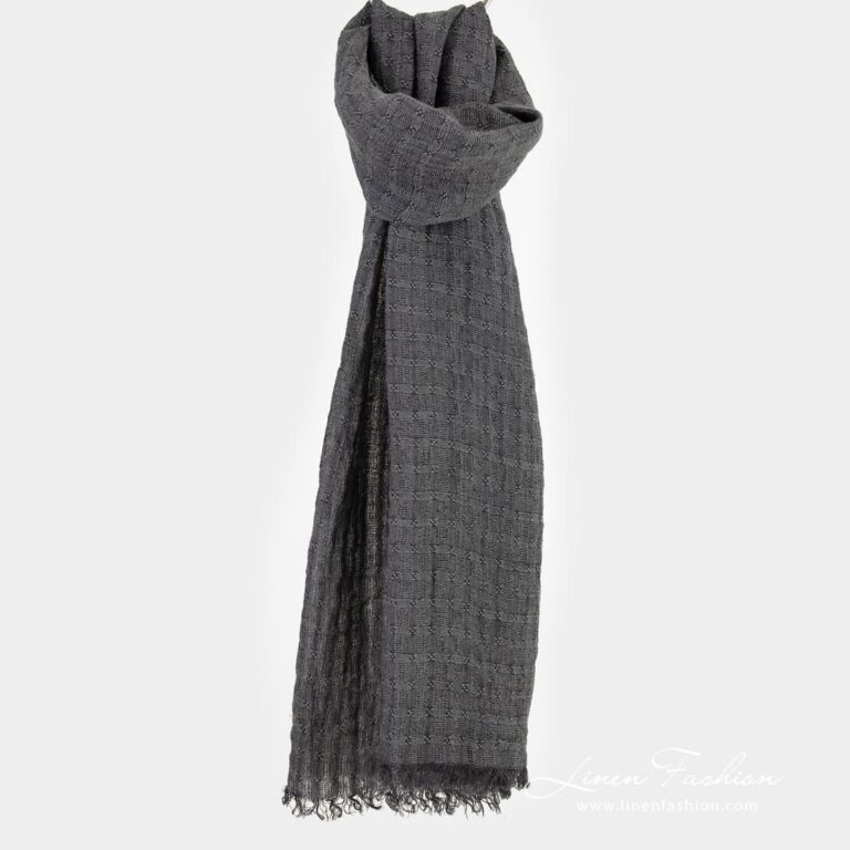 GALAXY grey linen shawl in openweave checks
