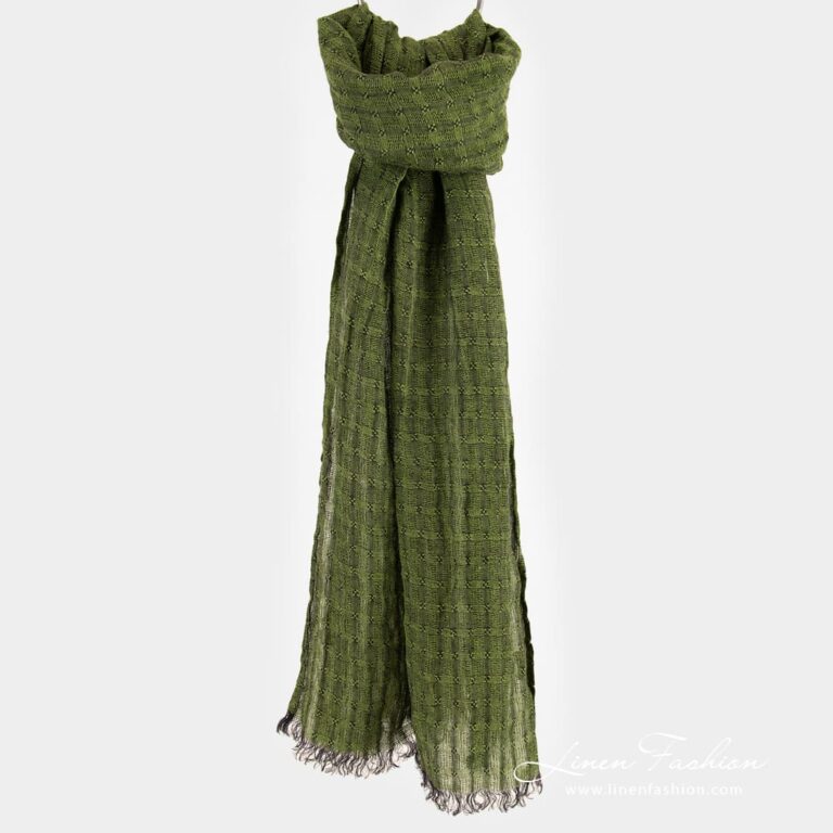 GALAXY green linen shawl in openweave checks