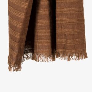 MEINO striped brown linen shawl with fringes