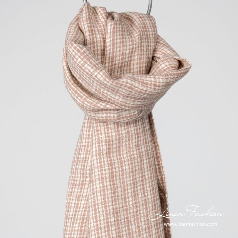 Linen wool shawl brown checks