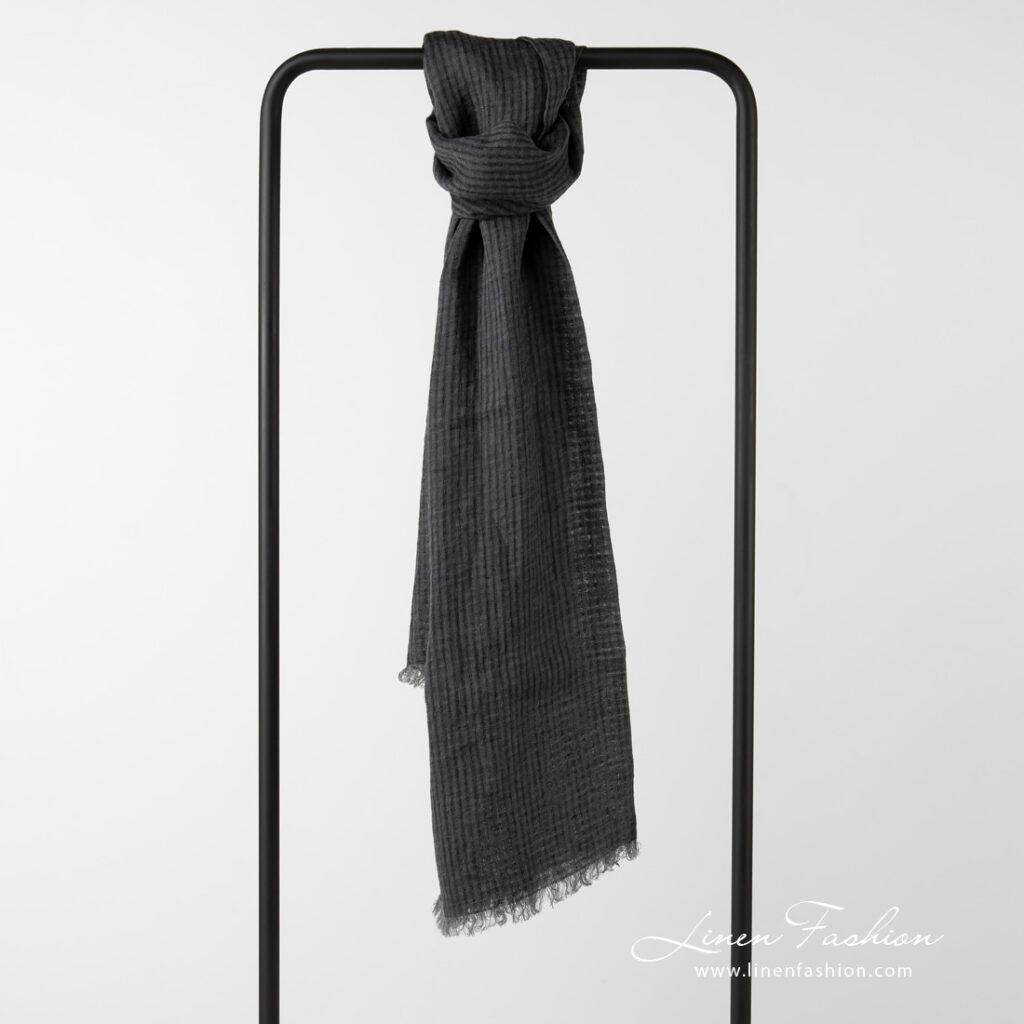 linen shawl grey checks, transparent, washed.