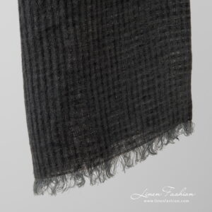 linen shawl grey checks with loose fringes.
