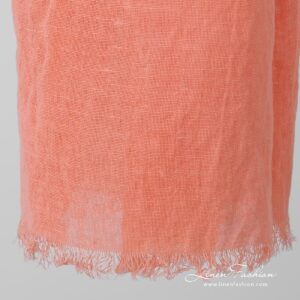 Linen cotton peach shawl, fringes on short sides.