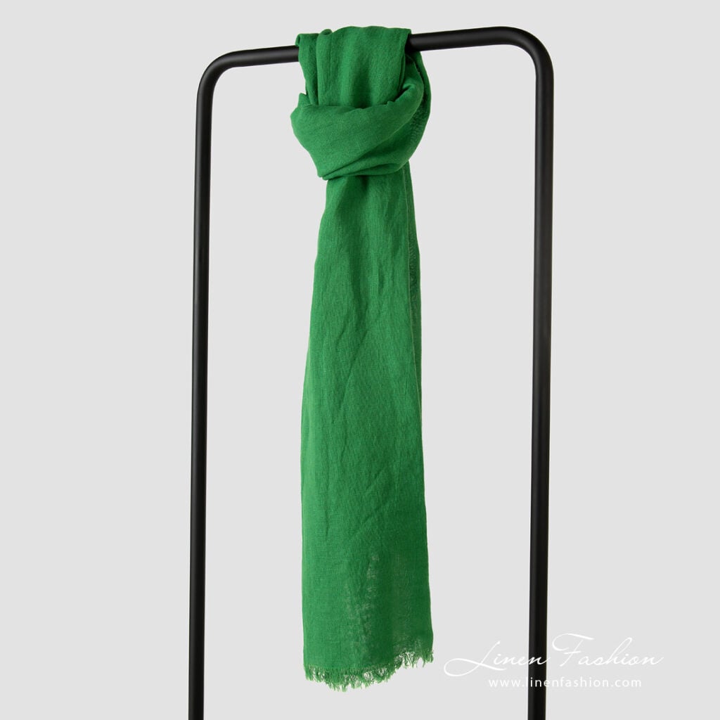 Linen cotton green shawl, washed.
