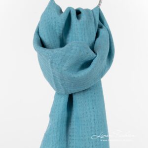 MARE blue linen shawl in openweave checks