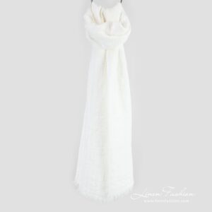 COPEN white linen shawl in openweave stripes