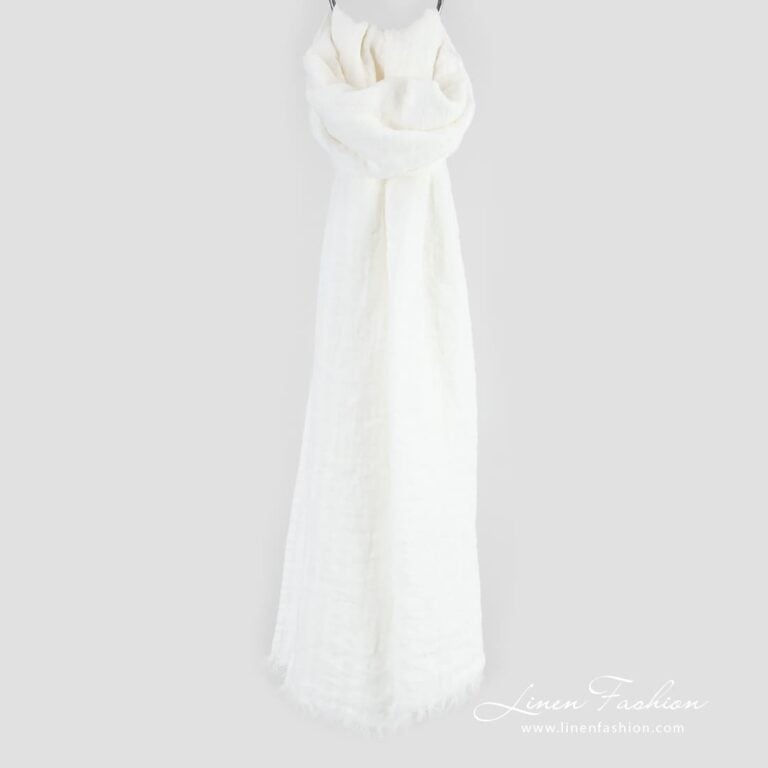 COPEN white linen shawl in openweave stripes