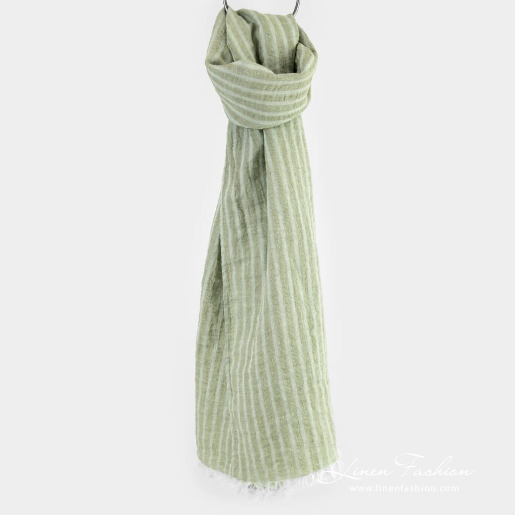 COPEN greenish linen shawl in openweave stripes