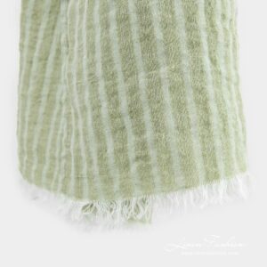 COPEN greenish linen shawl with white fringes