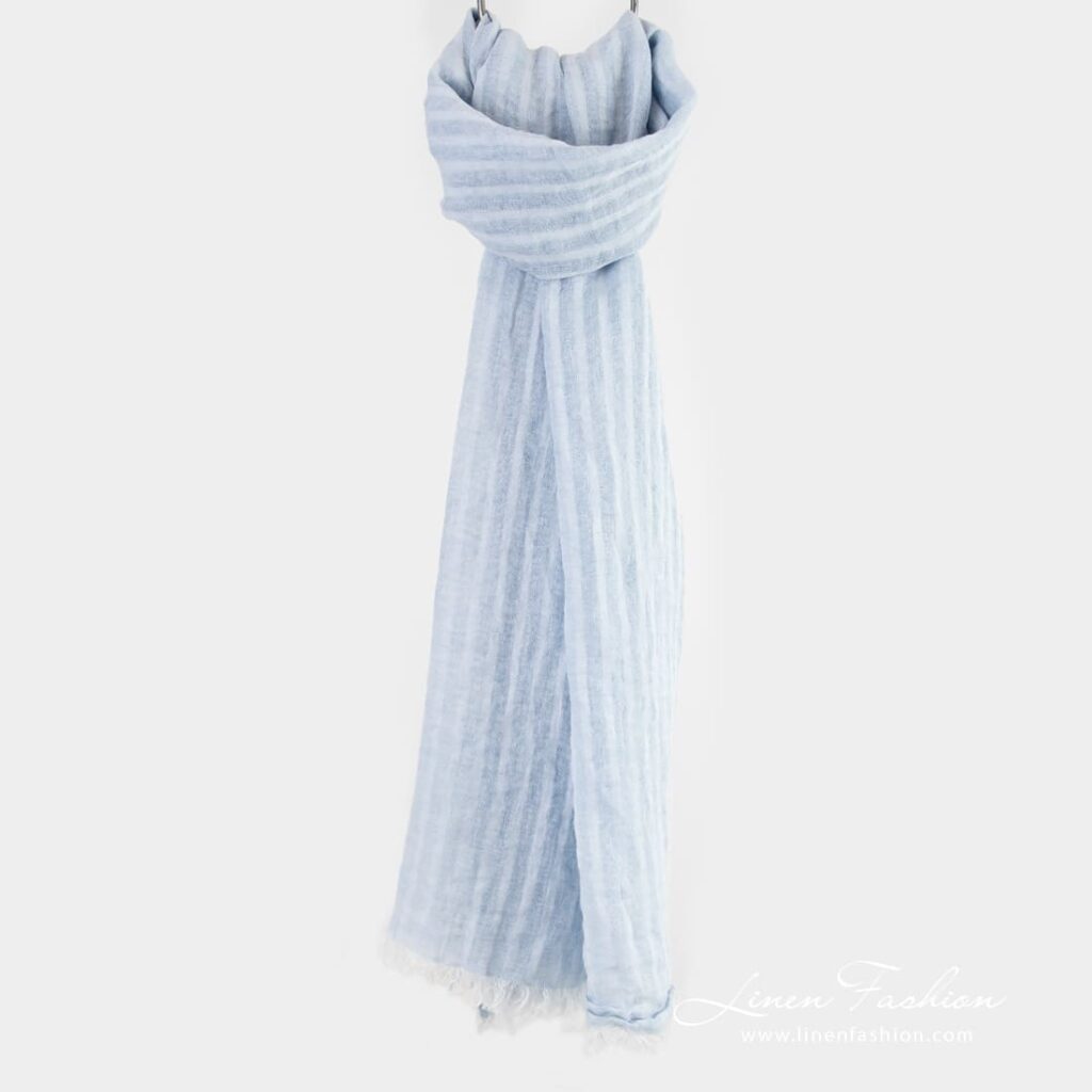 COPEN light blue linen shawl with openweave stripes