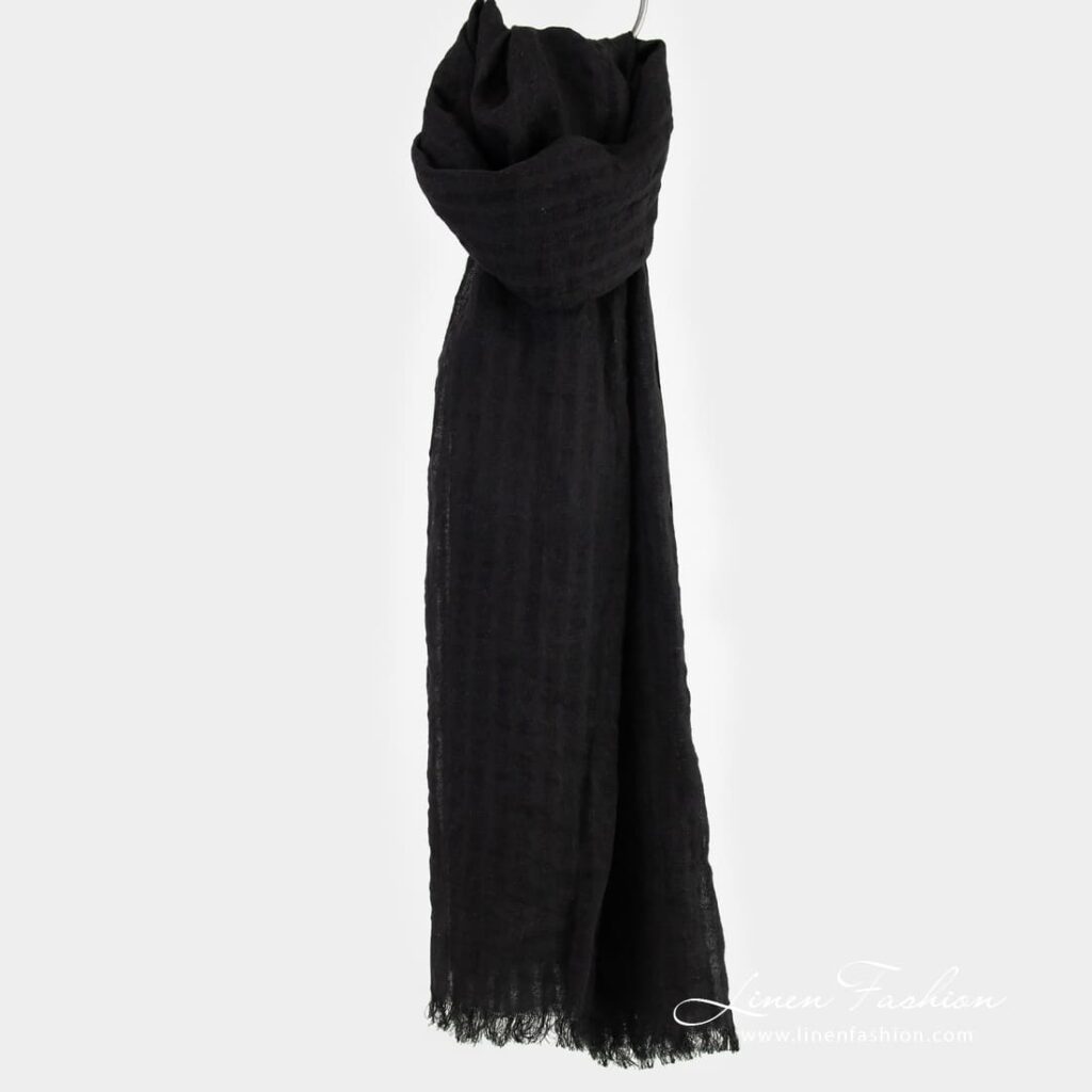 COPEN black linen shawl in openweave stripes