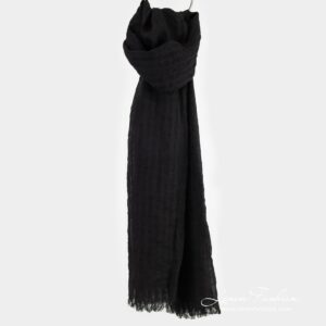 COPEN Sjal svart 7 COPEN black linen shawl in openweave stripes
