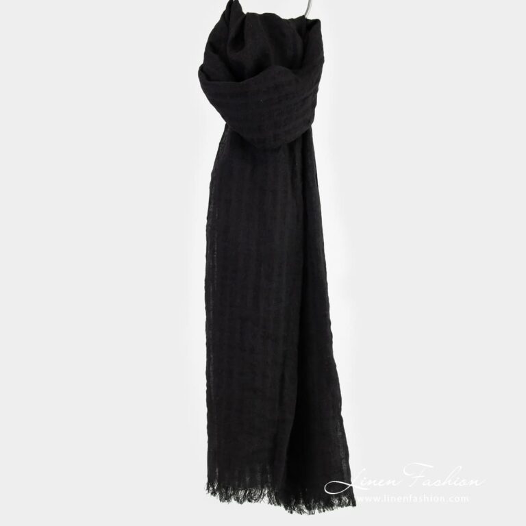 COPEN black linen shawl in openweave stripes