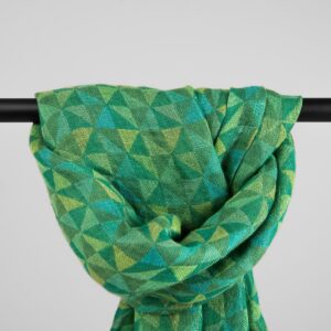 Washed linen green shawl, geometric pattern
