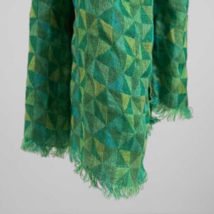 Washed linen green shawl, with fringe