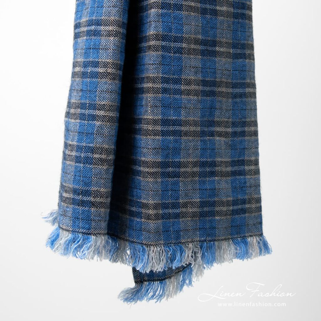 ZOLO Sjal blått 3 Linen wool shawl with fringes