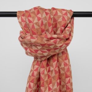 Washed linen brown-red shawl, geometric pattern