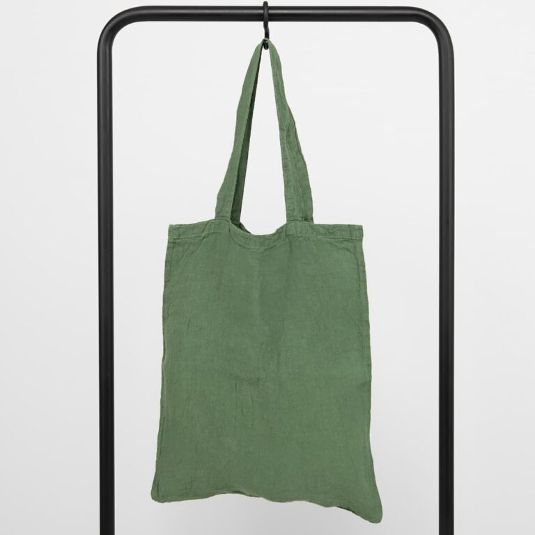Green washed linen shopping bag/tote