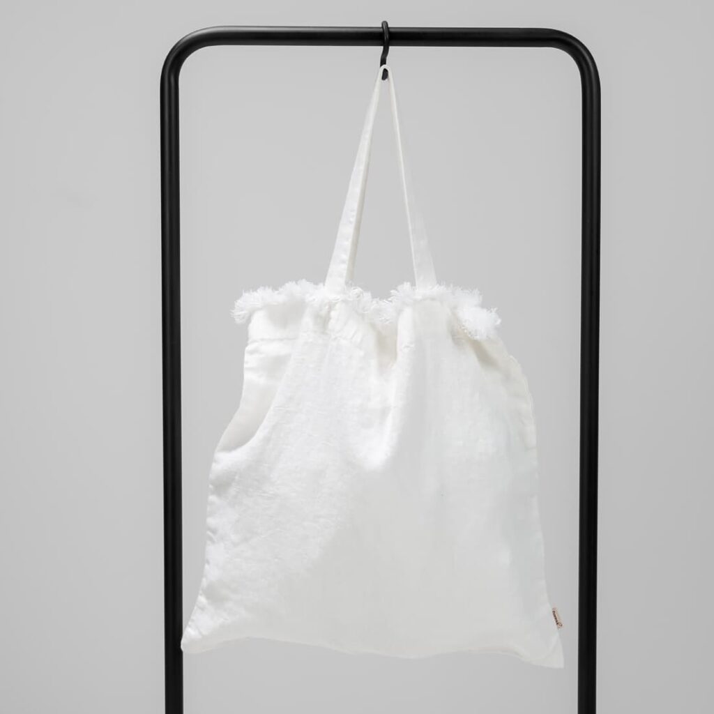white washed linen bag