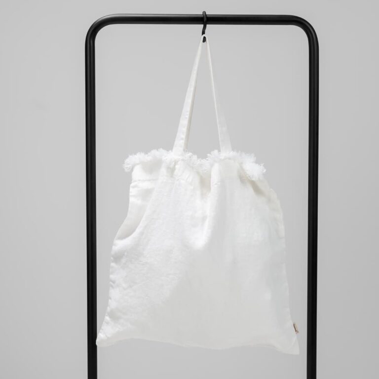 white washed linen bag
