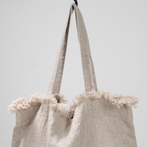 natural washed linen bag with fringes