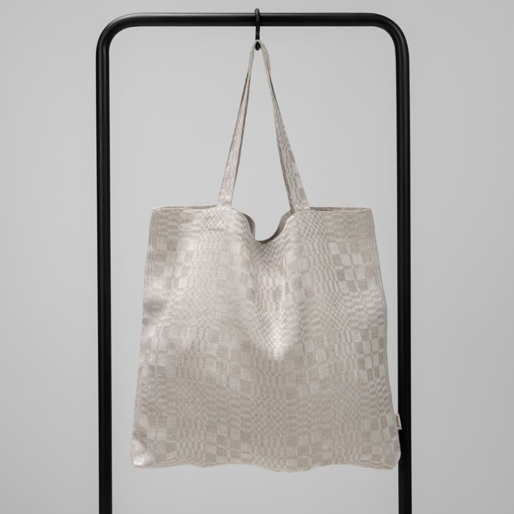 natural checked linen bag