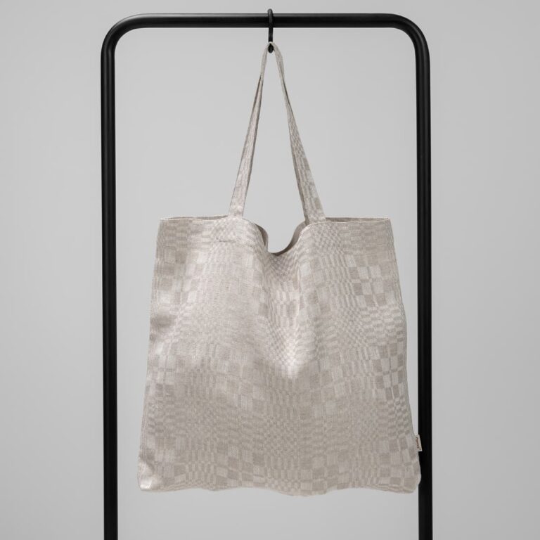 natural checked linen bag