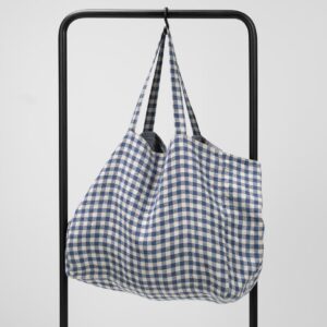 blue checked linen bag