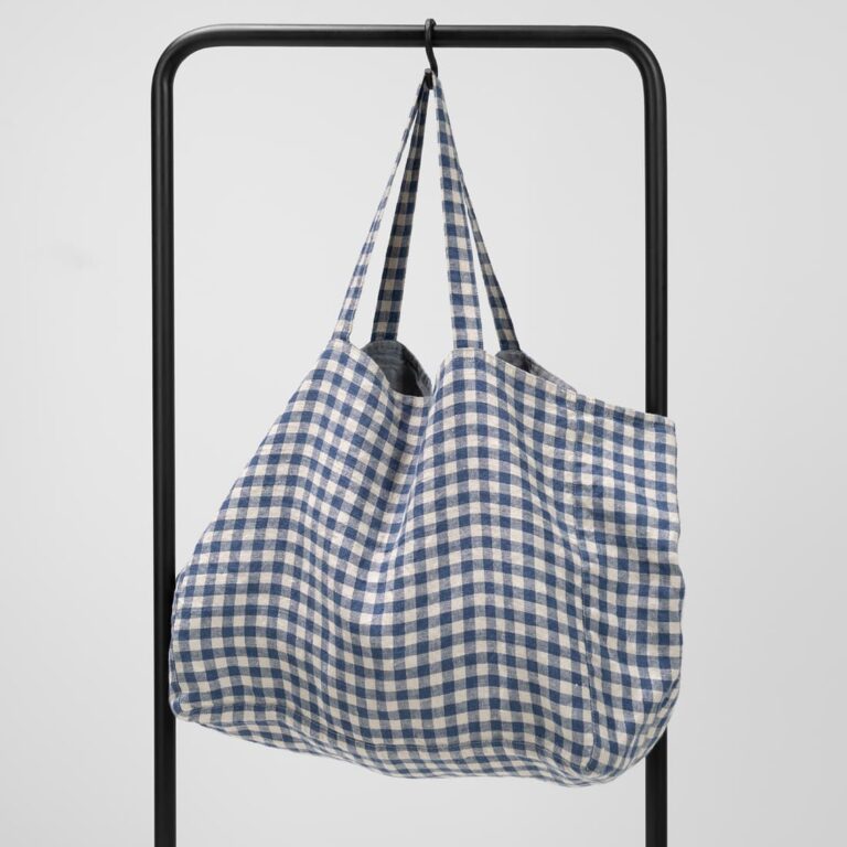 blue checked linen bag