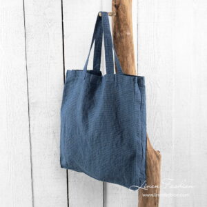 Linen shopper bag blue stripes
