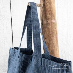 Striped linen bag with long handles