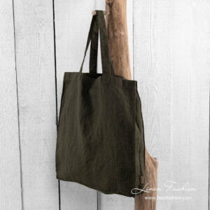 Moss green linen shopper bag