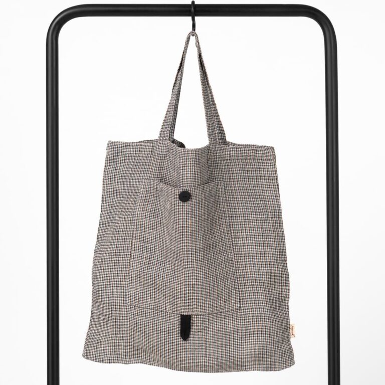 Multicolour checked linen tote bag