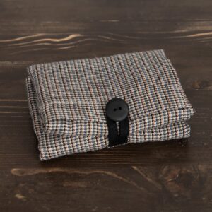 Multicolour checked linen tote bag, folded up