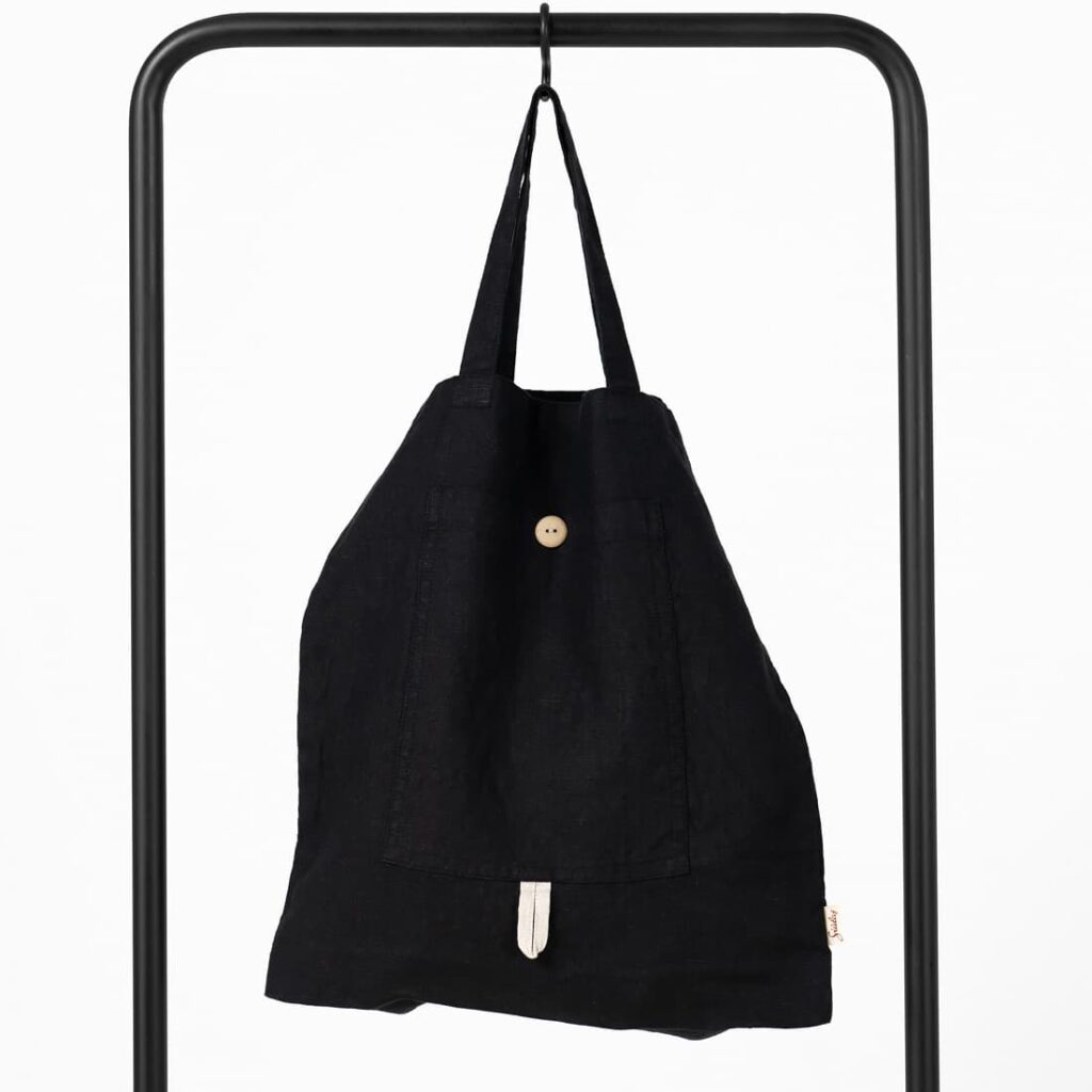 Black linen tote bag
