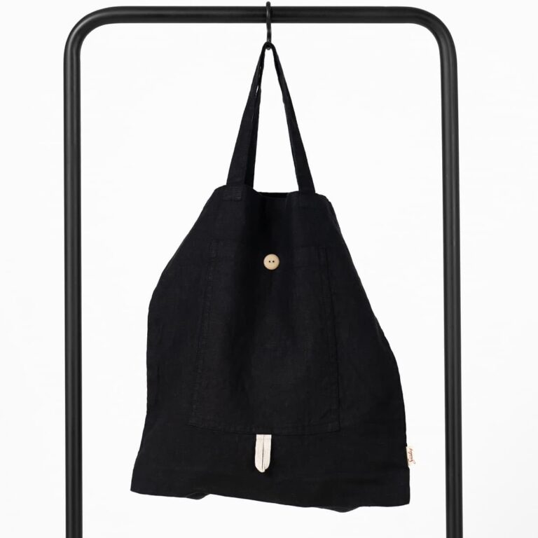 Black linen tote bag