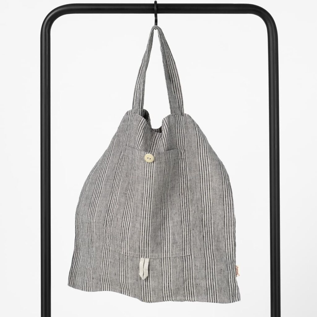 Grey striped linen tote bag