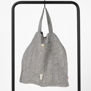 Grey striped linen tote bag