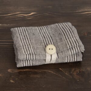 Grey striped linen tote bag folded up