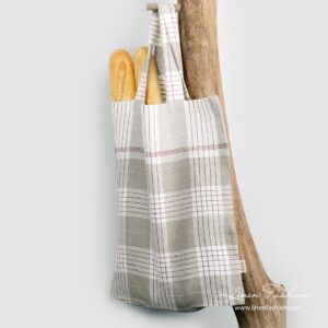 Linen shopper bag in grey red checks, mandi.