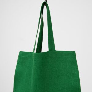green linen bag with handles