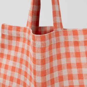 orange checked linen bag, two hangers